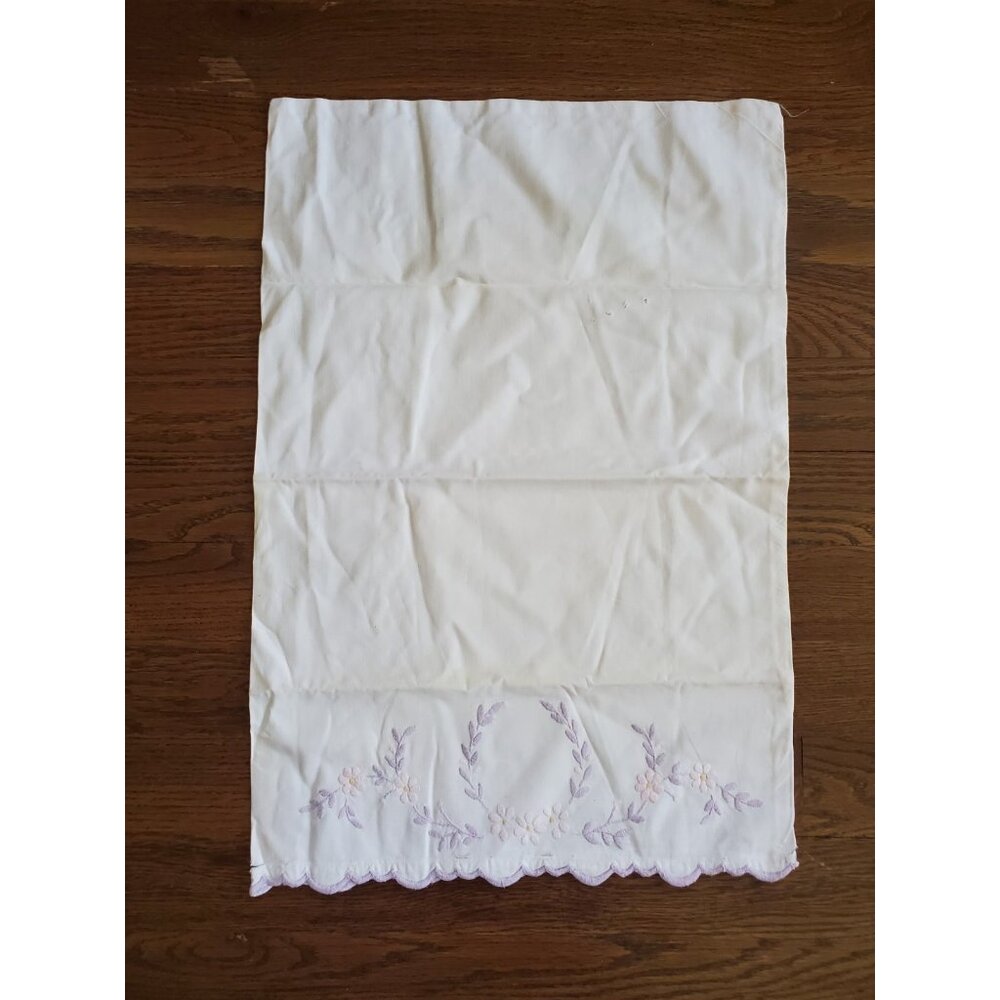 Vintage Purple Pink Floral Embroidered Small Child Pillowcase READ INFO